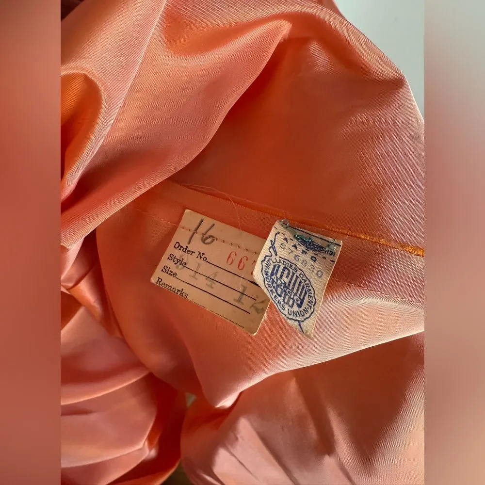 RARE 1950s Peach Colored Prom Fit and Flair High Glam Dress
